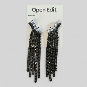Open Edit- Faux Pearl & Crystal Fringe Drop Earrings-NWT